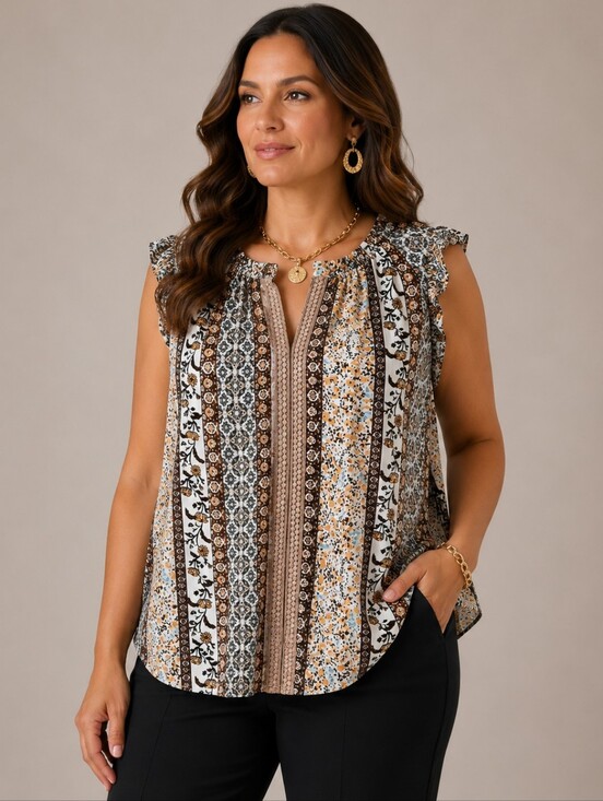 Zac & Rachel Tops - Zac & Rachel Blouse Boho Print Lace Details Sleeveless Top PXL